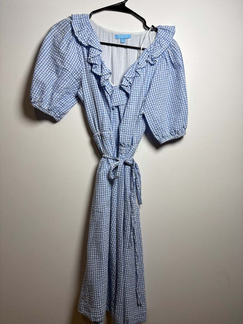 Draper James RSVP Blue Gingham Ruffle Midi Dress